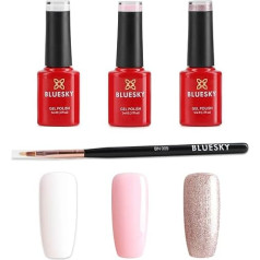 Bluesky French Ombre Manicure Kit Gel Nail Polish Set with Brush White Pink Glitter 3 x 5 ml