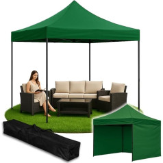 ZOLTA Gazebo 3 x 3 m Green Waterproof UV Protection Quick Assembly Garden Gazebo with 3 Side Walls Carry Bag Steel Frame Height Adjustable Oxford 420D for Market Event Garden Camping Outdoor
