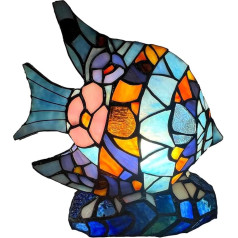 Bieye Tiffany Style Stained Glass Fish Table Lamp for Home Decoration (Blue Angelfish) L33010