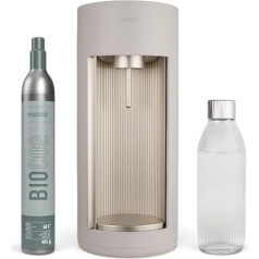 Mysoda: Glassy Water Carbonator Made of Wood Composite and Aluminium with CO2 Cylinder and 1 Litre Glass Bottle - Clay