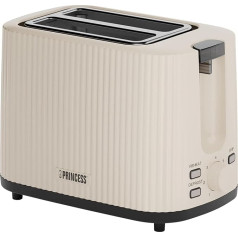 Princess Toaster Wave, 2 Slice Toaster, 7 Browning Levels, Removable Crumb Tray, Auto Centering, Defrost Function, Automatic Shut-Off, Non-Slip Feet, Beige, 930 W, 142337