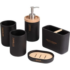 Arbeitsplatte Badezimmer Zubehör Set Nordic Harz Badezimmer Zubehör Set Mode Seifenspender Zahnbürstenhalter Tumbler Seifenschale Badezimmer Badezimmer Set(Black,5pcs)