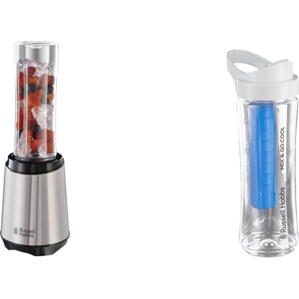 Bundle Set: Russell Hobbs Blender - Stand Mixer & Smoothie Maker to Go [23,500 rpm Power Motor] Including 1x Mixing Container 600 ml (23472-56) + Russell Hobbs Extra Drinking Container with Cooling Pack (21353-56)