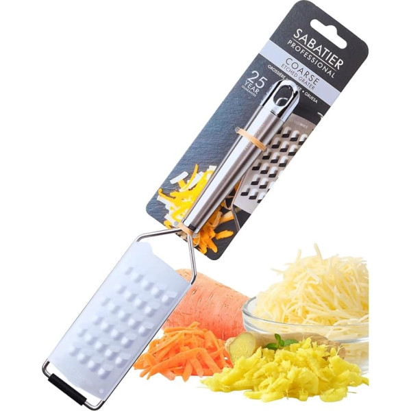Sabatier Professional Coarse Etched Kitchen Grater - 29 x 5.5 cm, Razor Sharp Stainless Steel Chopper with Blade Guard and Ergonomic Handle, Perfect for Cheese, Potatoes, Nuts and Vegetables