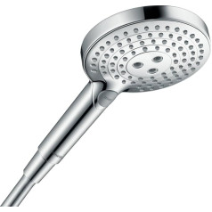 hansgrohe Raindance Select S 26515000 Water-Saving Shower Head 8 l/min (EcoSmart), Hand Shower with 3 Jet Types (Including PowderRain), Shower Head (120 mm), Economy Shower Head with Anti-Limescale Function, Chrome