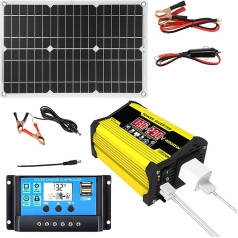 Solar Power Kit - 12 Volt Solar Panel Complete System 300 Watt Inverter, Solar Power Complete Kit, DC 12V to AC 110V/220V Solar Power Converter 30A Controller with 2 USB Ports and LED