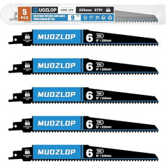225 mm, 6 TPI Carbide Reciprocating Saw Blades, Pack of 5 Carbide Saw Blades for Wood, Nails Perforated Wood, Plastic (5, 6T/225 mm)