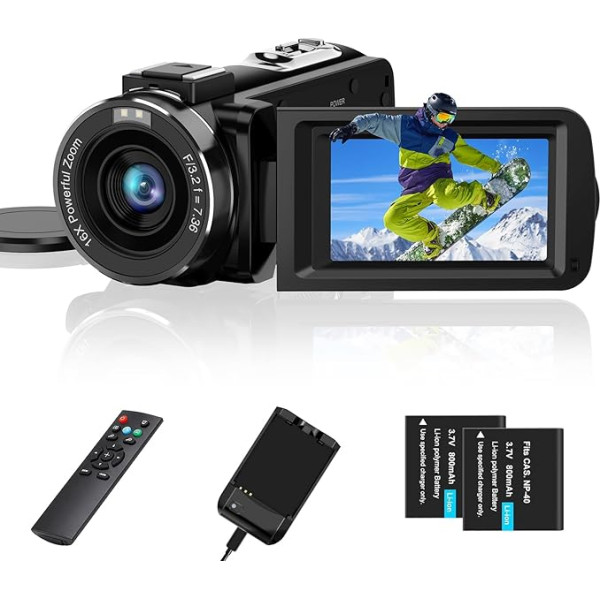Video Camera 2.7K Camcorder 36MP 16X Digital Zoom IR Night Vision 3.0 Inch Touch IPS Screen Webcam Camera for YouTube Tiktok with 2 Batteries
