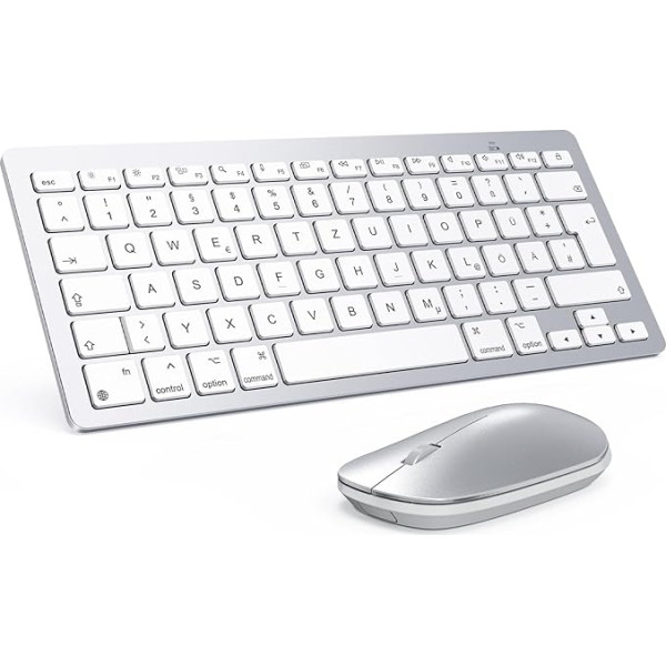 OMOTON Bluetooth Keyboard Mouse Set for Mac, Compact Wireless Keyboard and Mouse Combination Compatible with MacBook Pro/Air, iMac, iMac Pro, Mac Mini, Mac Pro, QWERTZ DE Layout, Silver