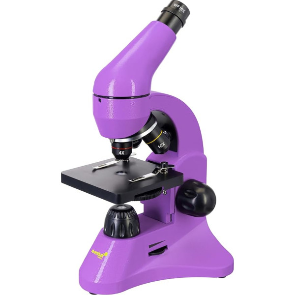 Levenhuk Rainbow 50L PLUS Amethyst Student Microscope with Experiment Kit and storage case (64–1280x)