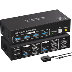 VPFET 4K120Hz HDMI KVM Switch 2 PC 2 Monitors 8K60Hz KVM Switches HDMI for 2 Computers 2 Monitors with 4 USB 3.0 Ports Support Copy and Extended Display and Desktop Control