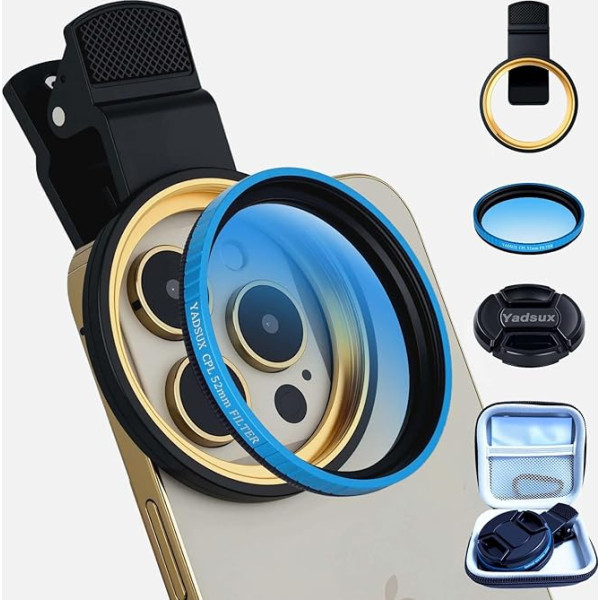 52mm CPL Polarizing Filter Kit for Mobile Phones Universal Clip On Lens with Storage Case Compatible with Samsung, Apple, Xiaomi, Motorola, Honor, OPPO
