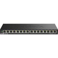 D-Link DGS-1016S 16-Port Gigabit Unmanaged Switch, Fanless, Low Profile, Metal Housing, Desktop/Wall Mount, Plug and Play, 802.1p QoS, 802.3az EEE Black DGS-1016S