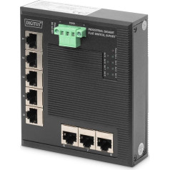 DIGITUS Industrial Gigabit Flat Switch 8-Port DIN Rail Mountable DC