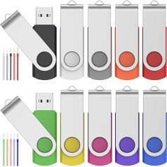 FEBNISCTE 8 GB USB Stick Pack of 10 Colourful Memory Stick Foldable with Swivel USB 2.0 Flash Drive 8 GB Metal Data Storage Pen Drive