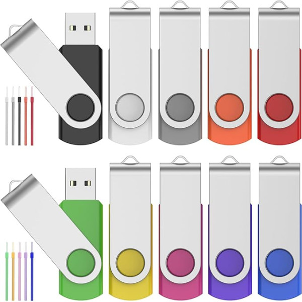 FEBNISCTE 8 GB USB Stick Pack of 10 Colourful Memory Stick Foldable with Swivel USB 2.0 Flash Drive 8 GB Metal Data Storage Pen Drive