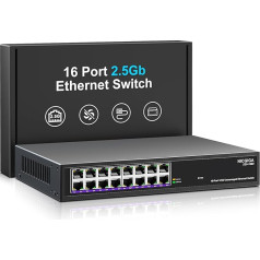 16 Port 2.5Gb Ethernet Switch Unmanaged, NICGIGA 16 Port 2.5G Network Switch, Plug & Play, Desktop or 19-inch Rack Mount, Fanless Metal Design.