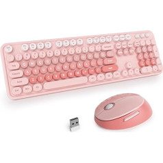 SOLIDEE Wireless Keyboard and Mouse Combination, Typewriter Keyboard with Numeric Keypad, 2.4GHz Round Keycap, 104 Keys Ergonomic (American QWERTY) (Pink Gradient)