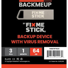 BackMeUp with FixMeStick - Backup and Virus Removal Device for Windows PCs - Unlimited Use on up to 3 PCs for 1 Month