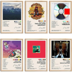 Kanye West Poster Album Cover Signed Limited Edition Poster Prints Rapper Music Poster Room Aesthetic Canvas Wall Art Set of 6 for Teens Girls Dorm Decor 8x12 Inches