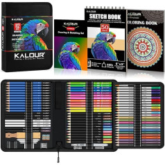 KALOUR PDAS 112 Drawing Set, Pro Art Supplies with 3 Colour Sketchbook and Colouring Book, Neon Coloured, Watercolour, Metallic, Graphite, Charcoal Pencils, Gift for Artists, Adults, Teens