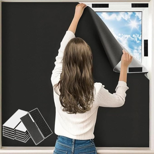 Wohohoho Verdunkelungsvorhänge für Schlafzimmer, 150 x 160 cm, tragbare Verdunkelungsrollos mit 20 Klettverschlüssen, 1 Markerstift, 3M-Maßband für 100 % Verdunkelungs-Fensterfolie, temporäre