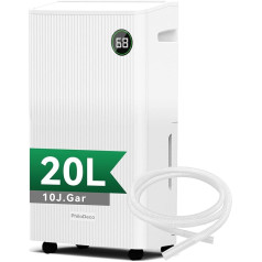 Electric Dehumidifier 20 L, Electric Dehumidifier for Basement, Room Dehumidifier Electric 39 dB for Rooms up to 150 m³/50 m², with Timer, Filter and 1 m Drain Hose, 10 J.