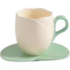 Tulip Ceramic Cup and Saucer 300ml for Office Coffee Home Milk Afternoon Tea Friends and Family (Cream, 8