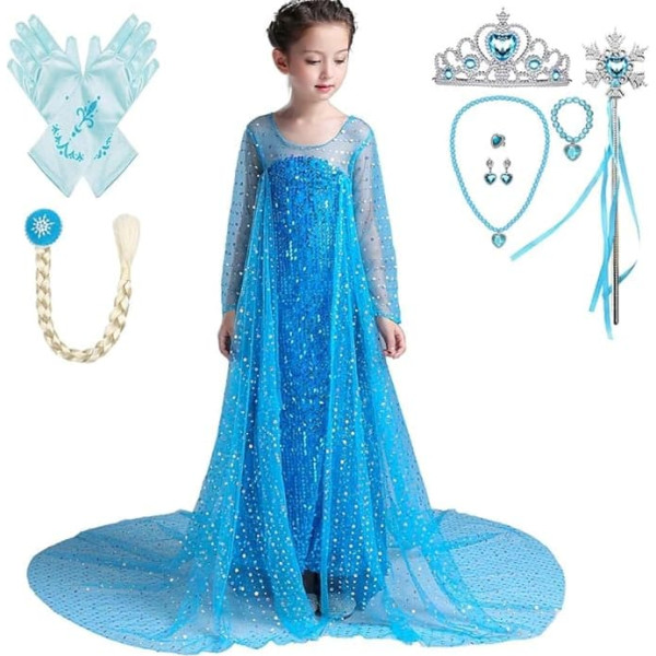 Lito Angels Frozen Princess Elsa Sequins Blue Dress with Cape and Accessories for Toddler Girls Fancy Dress Costume Size 3-12 Years