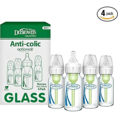 Dr. Brown's Anti-Colic Options+ Slim Glass Baby Bottle with Slow Teat Level 1, BPA Free, 120ml (Pack of 4)