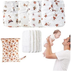 Reusable Baby Diapers, Reusable Cloth Nappies Adjustable, 4 x Absorbent and Breathable Inserts, Waterproof Blanket with 4 Inserts and 1 Wet Bag for Girls