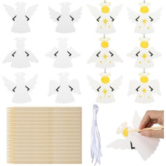 Woanger 60 Pieces Christmas Angel Paper Craft DIY Angel Scratch Paper Card Craft Sets Bulk Make Your Own Winter Xmas Hanging Ornaments Scratch Art for Christmas Tree Decorations