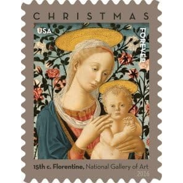 La Vierge à l'Enfant Florentin USPS Forever First Class Timbre U.S. Vacances de Noël Feuilles (20 Tampons) (2 Livrets de 10 Tampons) Lot de 5
