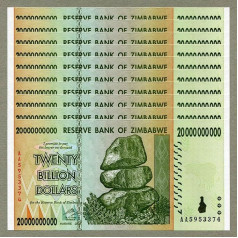 Zimbabwe 20 Billion Dollars x 10 pcs 2008 P86 Consecutive Currency Bills
