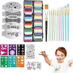 Gesichtsbemalung Set,Schmink Set | 12-Fach Palette Mit Pinseln Schablonen Strasssteinen Für Kinder Jugendliche Erwachsene