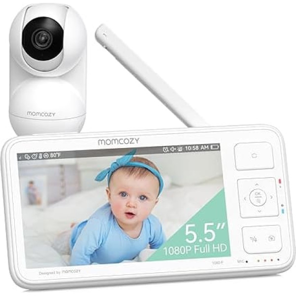 momcozy Baby Monitor, 5.5 Inch 1080P Full HD Baby Monitor, Infrared Night Vision 5800 mAh VOX, 2-Way Audio, 500 m Range