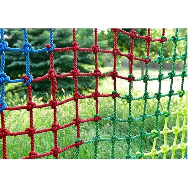 Stair nets made of rope wicker, climbing nets for outdoor use, colourful cargo nets for stadium fences indoors and outdoors (3 x 6 m)