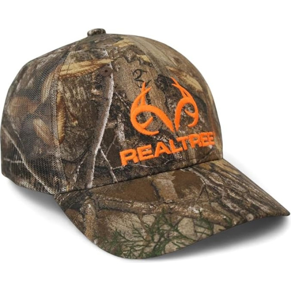Realtree Edge Blaze Trucker Cap with Logo Mesh Snapback Moisture Wicking Sweatband Textured Mid Profile Pre Curved Visor Camo Cap One Size Fits All L, Realtree