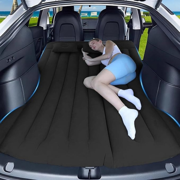 Car Air Mattress, Inflatable Mattress for Model Y SUV RV Minivan Boot Rear Seat Camping Mattress 195 x 130 cm Foldable Air Bed Car Bed for Travel (Black)