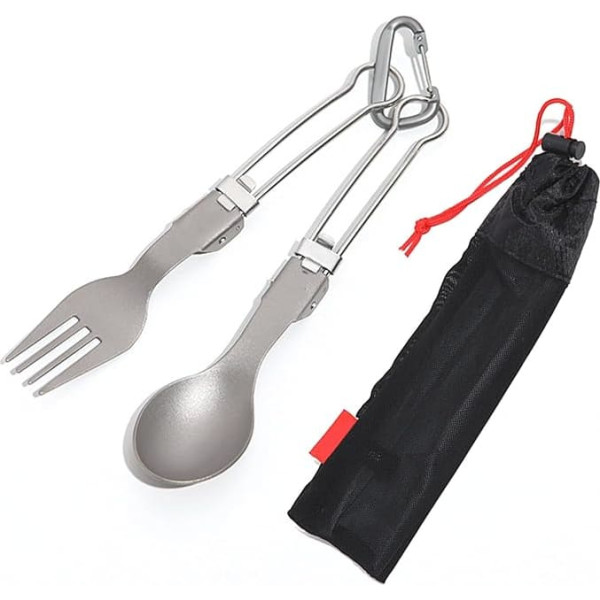 Folding Travel Camping Castlery Set Portable Utensil Lightweight Metal Fork Spoon Outdoor Cleaning Bowl Dishwasher Folding Metal Tableware Set Fork Spoon