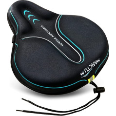 Bike Seat Cushion Cover Memory Foam Large Wide Bicycle Saddle Soft for Men Women Comfortable Padded Fits Stationary Bikes Cruiser Spin with Waterproof Cover Light Blue