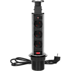 Korpusa kontaktligzda ?6 cm, atdalīta no galda virsmas, ar slēdzeni un 1,8 m kabeli, 3x2P+Z (Schuko), INOX