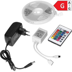 LED sloksne 12V 30L/m 100lm/m 7.2W/m IP20 RGB 5m + RGB kontrolieris + 12V barošanas avots