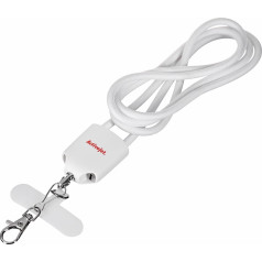 Effiki Activejet siksniņa ar uzlādes kabeli 3v1 balta. uzgaļi ar dažādiem savienotājiem: usb-c, lightning adapteris, usb-a.