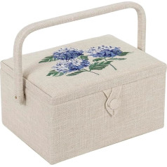 Hobby Gift Exclusive Medium Sewing Craft Storage Box Accessory Tray Pin Cushion Bag PVC Handle Embroidered Lid 18.5x25.5x14.5cm Hydrangea Hydrangea