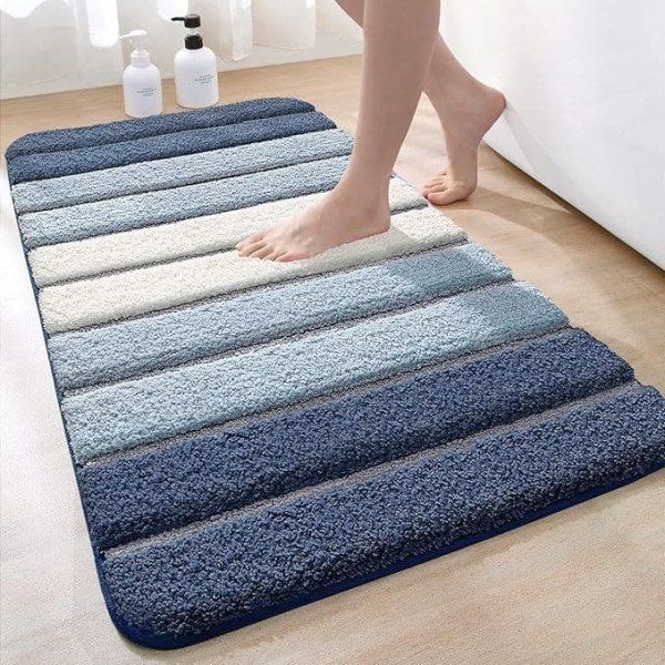 DEXI Non-Slip Bath Mat, 60 x 90 cm, Soft Bathroom Rug, Absorbent Bath Mat, Washable Bath Mat for Bathroom, Shower, Bathtubs, Blue