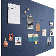 Pin Board, Large, 120 x 90 cm, Felt Self-Adhesive with 90 Push Pins, Pack of 12, 9 mm Thick Pin Board, Vision Board for Photos, Note Memo Board for Home, Kitchen, Office, School, Dark Blue