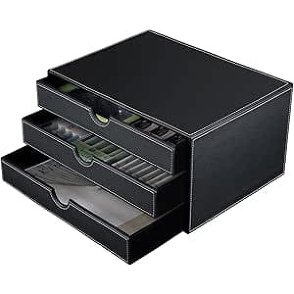 KINGFOM Wood Texture Leather Drawer Box (Styles C - Black)