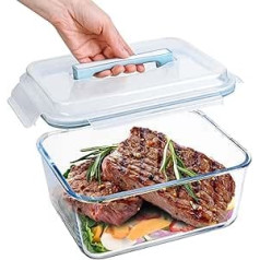 Glass Container with Lid, Large 5.6 L Food Storage Containers Glass with Handles, BPA-Free Storage Jars, Airtight Glass for Roasted Chicken, Turkey, Broth, Soups, Freezer, Pasta