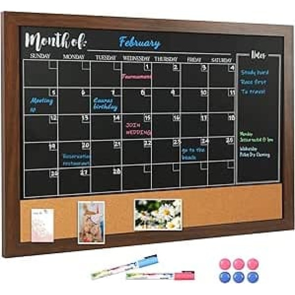 DOLLAR BOSS Magnetic Chalkboard Calendar and Cork Board Combo 45x60cm Chalkboard for Wall Blackboard Monthly Calendar Chalkboard Calendar for Wall Office School and Home